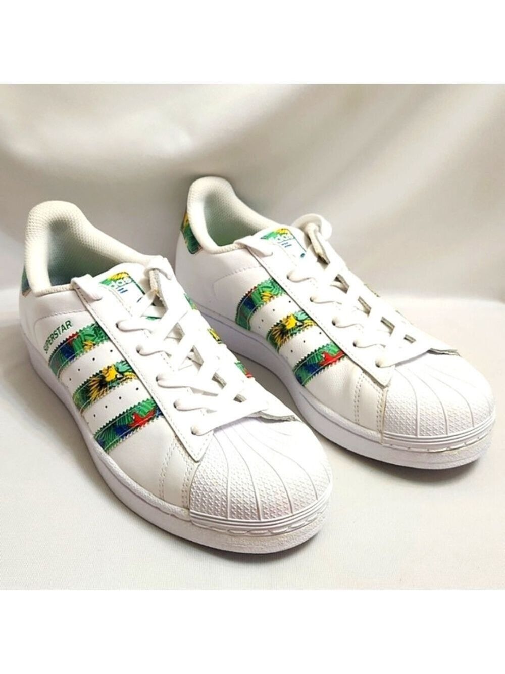 Adidas Superstar Tropical Floral Stripes White Leather Sneakers  (M Size 7) - Picture 3 of 16